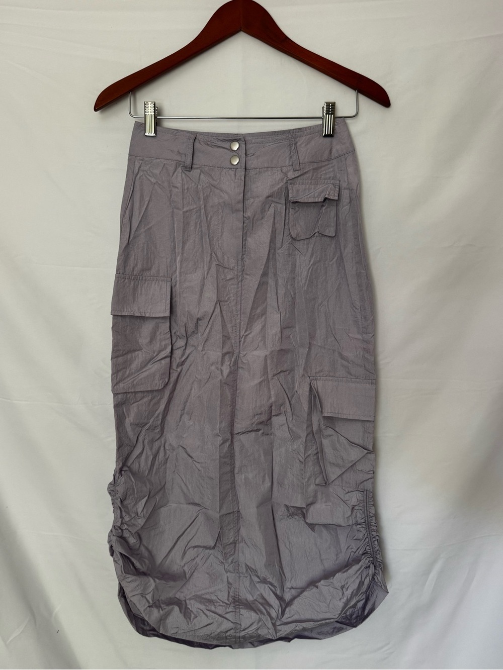 Forever 21 Cargo Parachute Midi Skirt Wisteria Ruched Hem Pockets XS NWT